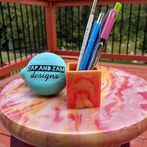 Pen Holder Organizer Cute Gift Art Bright Vivid Handmade Orange - Picture 8 of 13